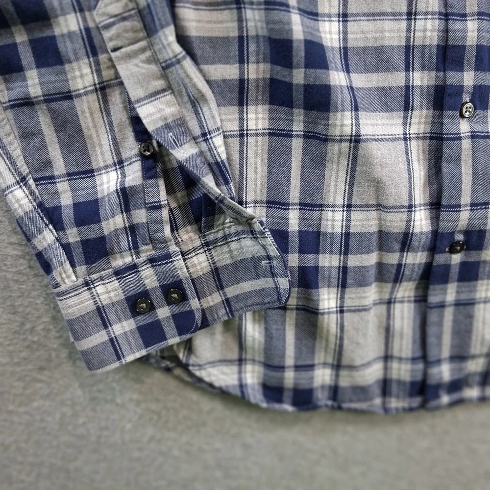Banana Republic Flannel Shirt Mens Medium Blue Grey Plaid Long Sleeve Cotton